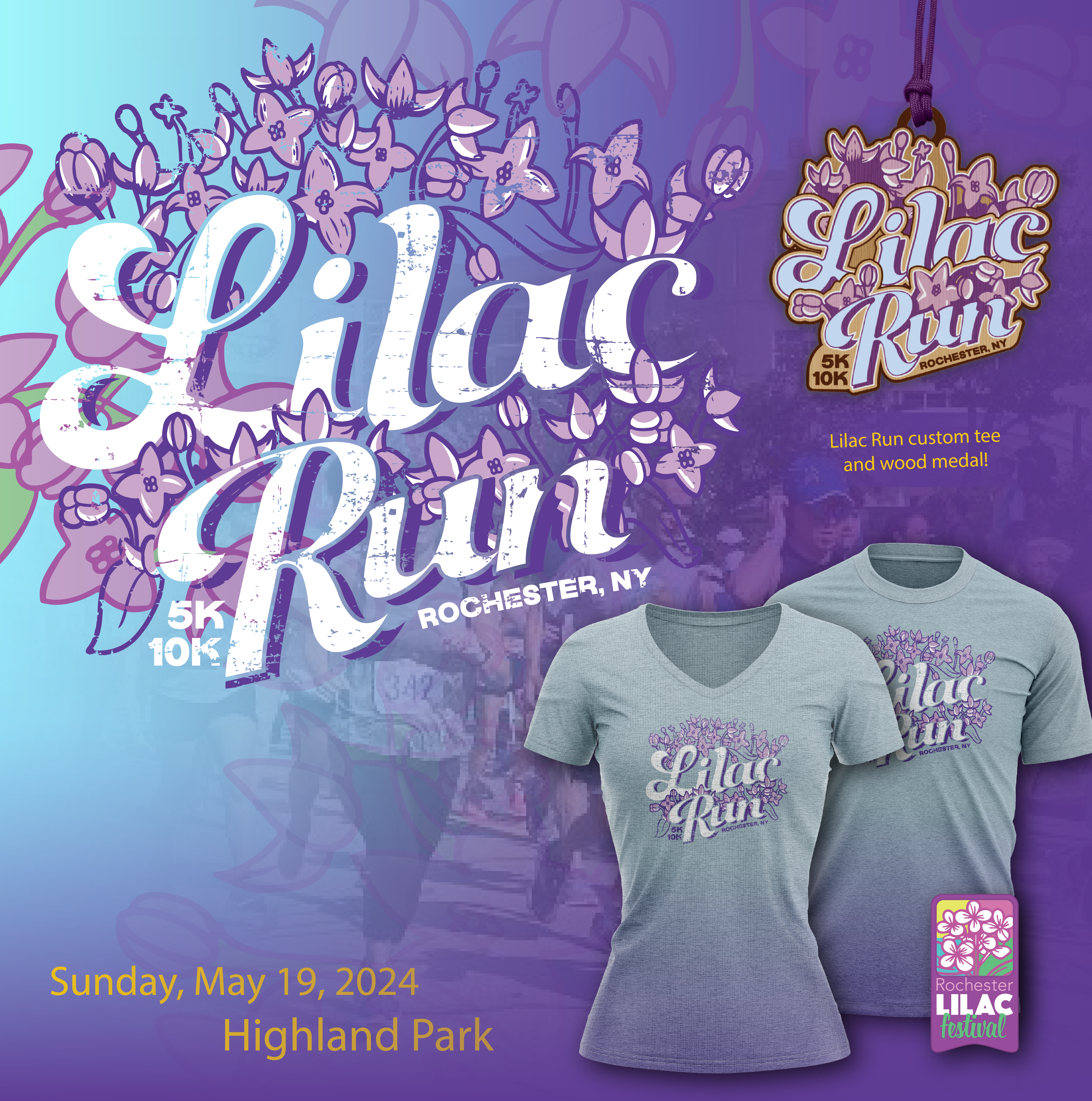 Lilac run logo and shirts